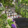 Arched Handrail Courtyard Iron Bridge With Bird Pattern, Black