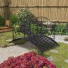 Arched Handrail Courtyard Iron Bridge With Bird Pattern, Black