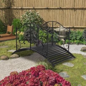 Arched Handrail Courtyard Iron Bridge With Bird Pattern, Black