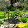 Arched Handrail Courtyard Iron Bridge With Bird Pattern, Black
