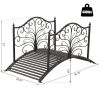 4' Metal Arch Backyard Garden Bridge with Safety Siderails, Delicate Scrollwork,  Easy Assembly, Black Bronze