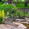 4' Metal Arch Backyard Garden Bridge with Safety Siderails, Delicate Scrollwork,  Easy Assembly, Black Bronze