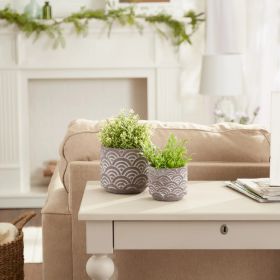 Scalloped Cement Flower Pots - Stylish Planters for Home and Garden, Set of 2