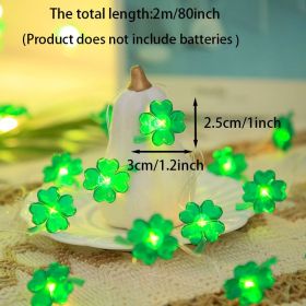St Patrick's Day String Lights, Four-Leaf Clover Light String Shamrock Irish Fairy LED Light 10 Feet 40 Green Color LEDs Battery Operated w/8 Flashing