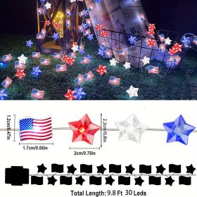 Flag String Lights, 4th Of July Memorial Day American Flag Stars Decoration String Lights, Battery Operated With Multi-Function Remote Lights