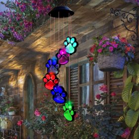 Paw Print Solar Wind Chimes For Outside, Waterproof Color Changing Solar Hanging Lights, Gift For Pet Lover,Balcony,Patio,Yard Decor