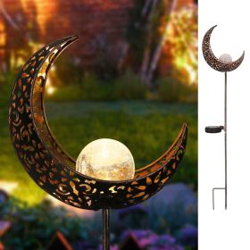 Solar Lawn Light; Outdoor Moon Stake Metal Lights; Waterproof Warm White LED For Lawn Patio Courtyard Decoration, 1pc