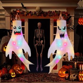 2pcs, 47" Halloween Ghost Windsocks Decorations With LED Light Outdoor Halloween Decorations Hanging Ghost Windsocks DÃ©cor For Halloween