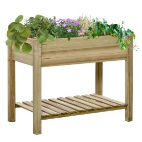 Wooden Raised Garden Bed with Legs and Storage Shelf for Backyard or Patio