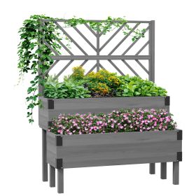 Wooden Garden Box with Legs and Metal Corners, Drainage Holes, Solid Wood, Gray