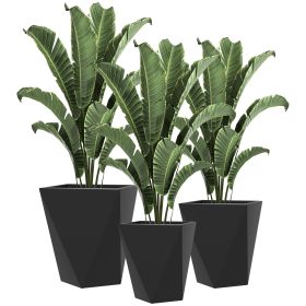 Black Tall Outdoor Planters Set, Stackable  with Drainage for Patio Garden Decor
