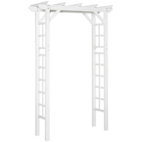 Arched Trellis Arbor 7 ft Wood Steel with Natural Fir Side Panel for Climbing Vines Outdoor White