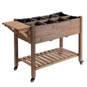 Raised Garden Bed 49"x21"x34" with Grow Grids & Storage Shelf on Wheels, Brown