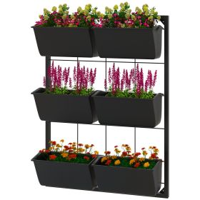 3-Tier Design Wall Planter with 6 Pots, Black, Enhances Garden Space