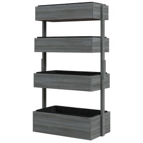 4-Tier Self-Draining Wooden Garden Box with Fabric Bottom, Save Space, Gray