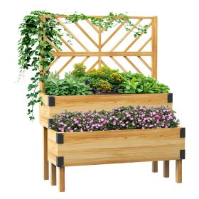Wooden Raised Garden Bed with Trellis, Legs and Metal Corners, Natural