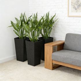 Tall Tapered Planters for Outdoor Plants with Drainage Holes, Rattan Décor, Plant Pots for Indoor , Patio, Backyard, Black
