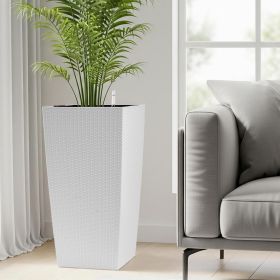 White self-watering planter with drainage holes, inner tray, water level monitor