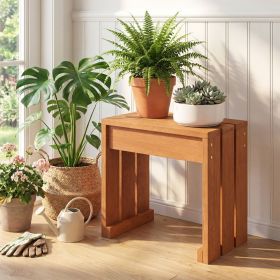 Outdoor Single Person Patio Backless Bench with Solid Wooden Frame