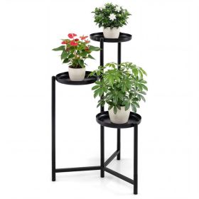 3-Tier Staggered Rustproof Corner Plant Shelf with Anti-Scratch Feet, Black