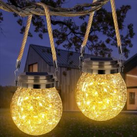 Outdoor Solar Crackle Glass Ball Lantern, 2 Pack Garden Hanging Lights Waterproofwith 30 Warm White LED for Outdoor Decor Patio Yard Lawn