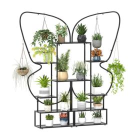 6-Tier Butterfly Metal Plant Stand 2-Pack with Hooks, Black, Adjustable Feet