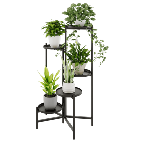5-Tier Foldable Metal Corner Plant Stand Indoor Outdoor, Black