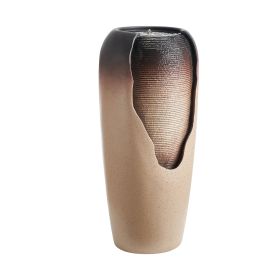 1-Tier Outdoor Water Fountain, Floor Standing, Glazed Jar Style, with LED Light and Pump, for Outdoor Indoor Garden, Home, Patio & Yard (Coffee)