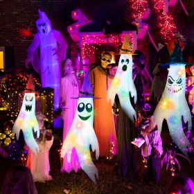 Halloween Hanging Ghost Windsocks Decoration ,4 Colorful LED String Lights Large Reusable Oxford Cloth, Easy to Hang, Spooky Decor for Yard, Patio,