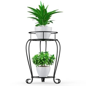 2-Tier Metal Plant Stand Indoor Outdoor Rustproof Flower Shelf Black