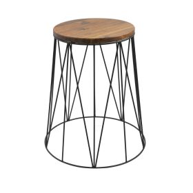 Powder-Coated Metal Frame Plant Stand, with Acacia Wood Top