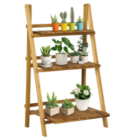 3-Tier Folding Wooden Indoor Plant Stand for Balcony, Garden, and Patio
