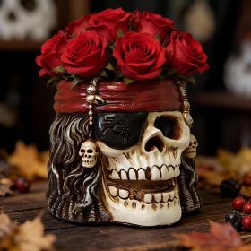 Gothic skull planter with drainage, perfect for indoor and outdoor décor.