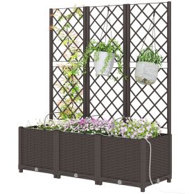 3PCS Plastic Planter Box with Trellis, Self-Watering Raised Garden Bed with Trellis and Automatic Watering Timer Kit