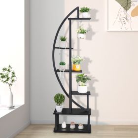 Half Moon Ironwood Plant Stand For Garden Balcony Patio Lawn Decoration, Black