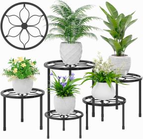 Heavy Duty Round Metal Plant Stands, Black, Set of 5