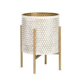 Mid-Century Modern Indoor Metal Pot Planter with 4-Leg Gold Metal Base