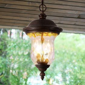 Vintage Rustic Outdoor Hanging Lantern, Weatherproof Exterior with Clear Glass Shade, for Patio or Garden (One Piece & No Bulb)