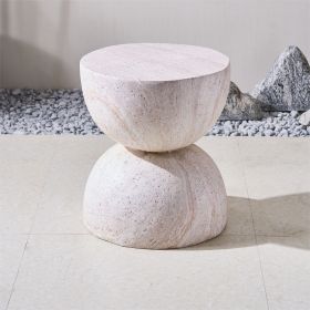 Wicker Magnesium Oxide Marble-Look Accent Table, Sculptural Hourglass Design