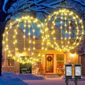 Hanging Foldable Metal Sphere Light, Connectable Waterproof 8 Modes with Timer, for Holiday Christmas Decorations (Warm White)