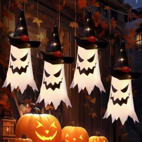 Outdoor Halloween Hanging String Lights Glowing Ghost Witch Hat Decorations Indoor Ornaments Lights for Home Tree Garden Yard (4Pcs)