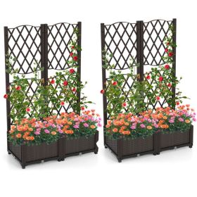 Set of 2 Rustic Style Trellis Planter, Raised Garden Bed Indoor Outdoor Planting Box for Vegetables Flowers