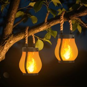 Outdoor Solar Lanterns, Waterproof with Realistic Flickering Flame, Dual Charging (USB/Solar) & 2 Modes -  for Yard, Patio, Garden Décor