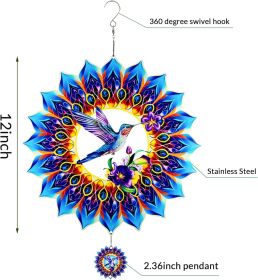 Hummingbird Wind Spinner Birthday Gifts for Women Mom Grandma 12 inch 3D Stainless Steel Hanging Wind Spinners for Garden Decoration