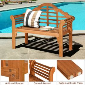 Eucalyptus Wood Outdoor Folding Bench with Backrest Armrest for Patio Garden, 49 Inch