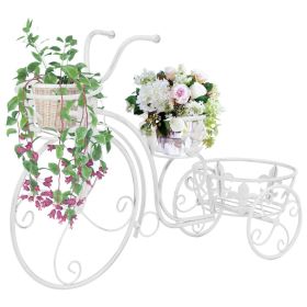 Antique White Metal Medium Plant Stand with Decorative Inlays