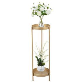 2-Tier Modern Folding Metal Plant Stand with 2 Round Trays