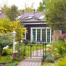 134.5 x 58.5 x 213cm Arc Roof Double Layer With Door Wrought Iron Iron Arch Courtyard Black