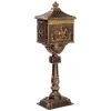 Cast Aluminum Mailbox with Post, Heavy Duty Postal Box with 2 Keys, Baffle Door, Expansion Bolts, Address Panel