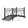 3.3' metal garden bridge with arch, siderails, scrollwork, and corner spheres, decorative Zen footbridge for streams, ponds, and garden paths.